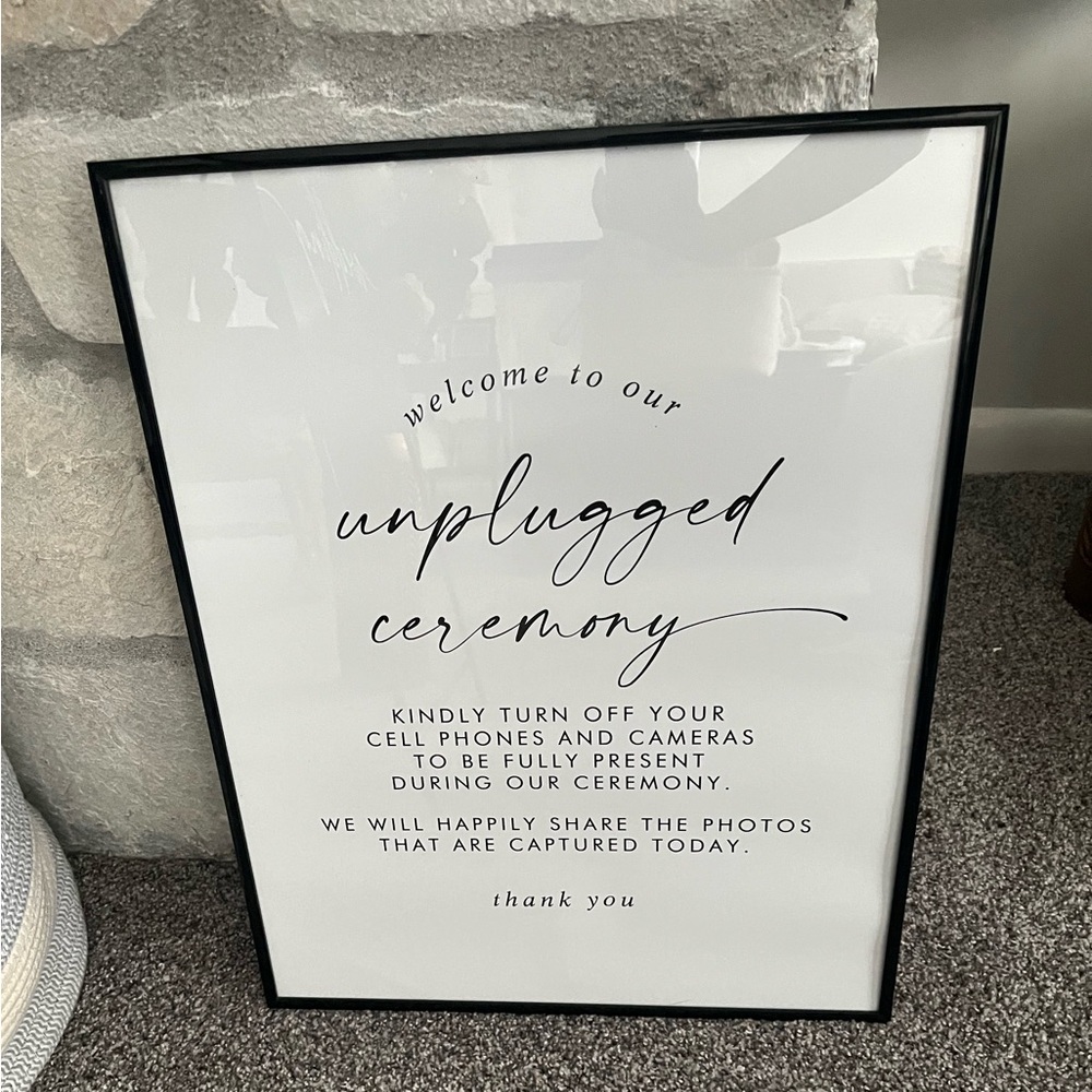 Black and White Unplugged Ceremony Sign (16x20) (Frame Included)